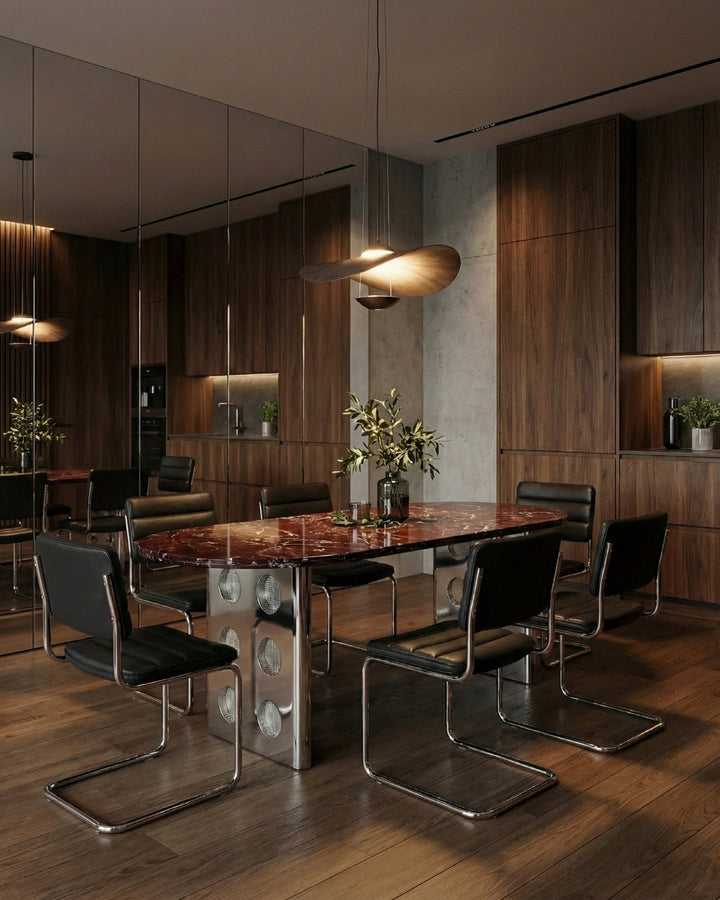 Stealth Grid Marble-Top Dining Table - Dome